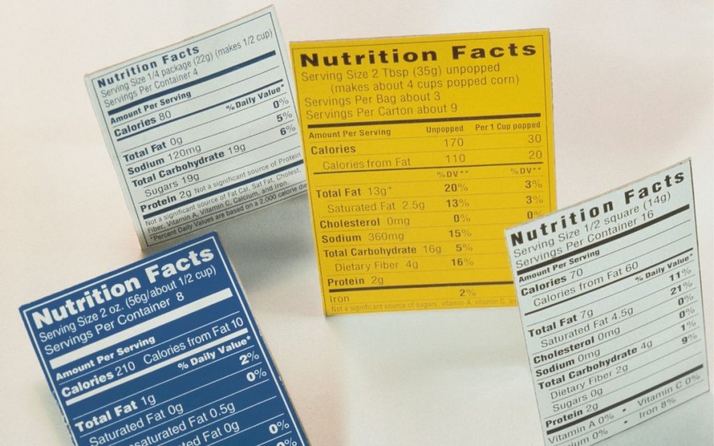 Assortment of random nutrition facts labels.