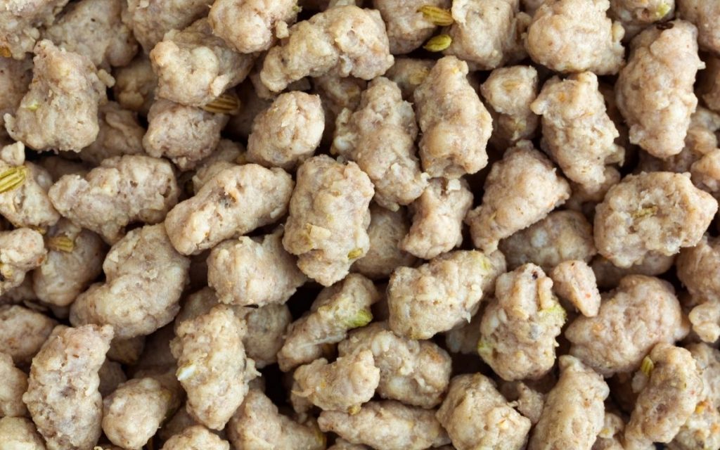 A close up pile of sausage crumbles.