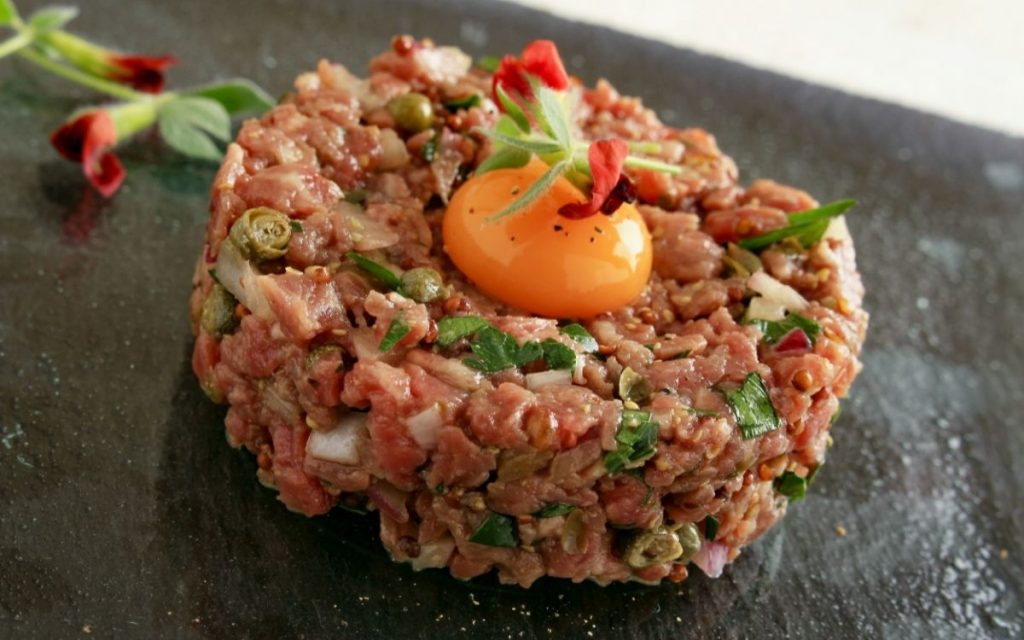A traditionally made piece of steak tartare.